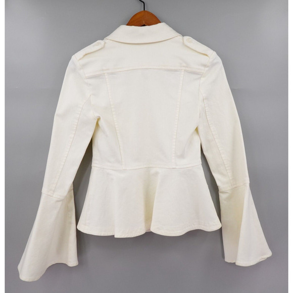 Scripted Peplum Jacket Womens XS Cream Flared Sleeve Canvas Fitted Mod 70s Retro - Picture 9 of 16